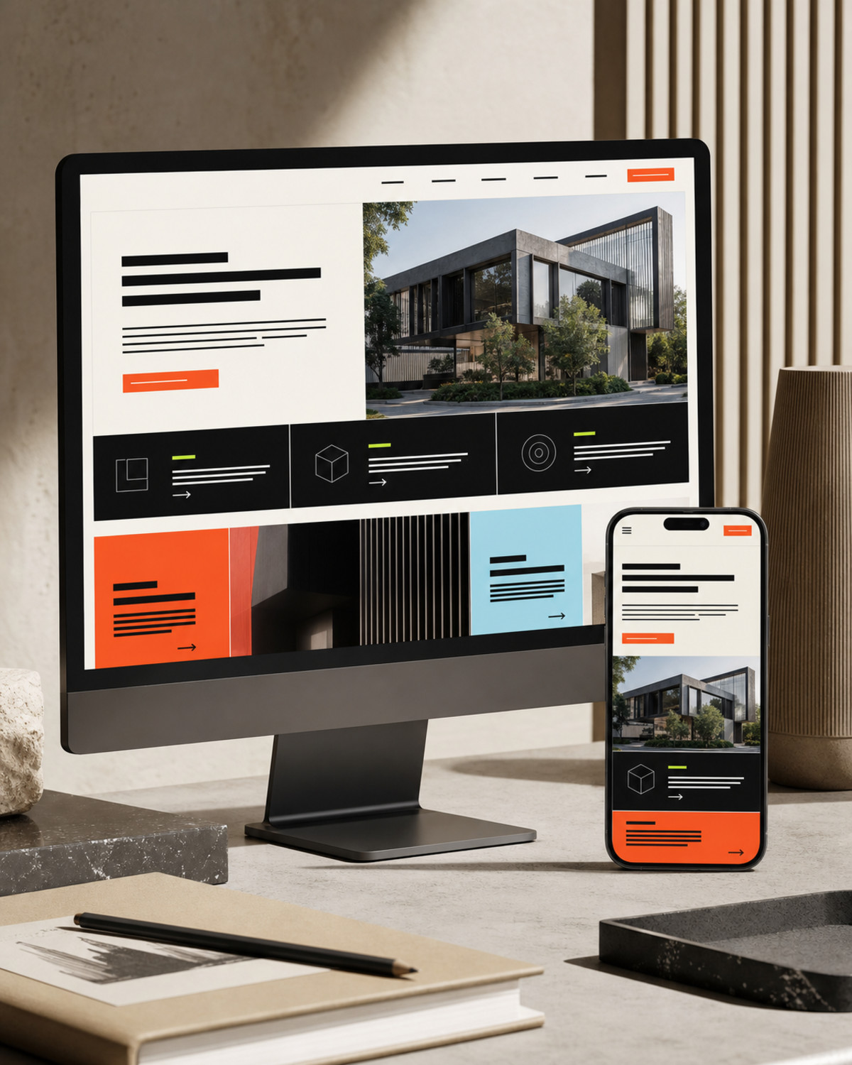 Mockup responsive di un sito web su desktop e smartphone